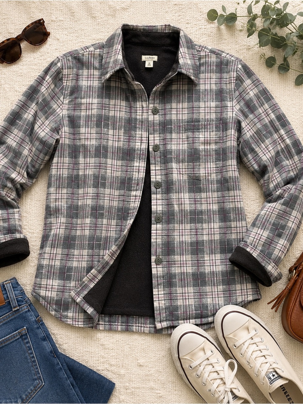L.L.Bean Fleece-Lined Plaid Button-Front Shirt Jacket – Women’s Small